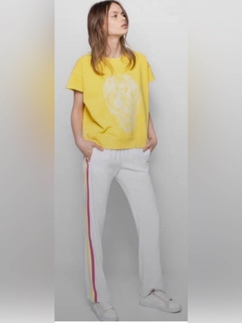 Zadig & Voltaire White Track Pants with Rainbow Side Stripes